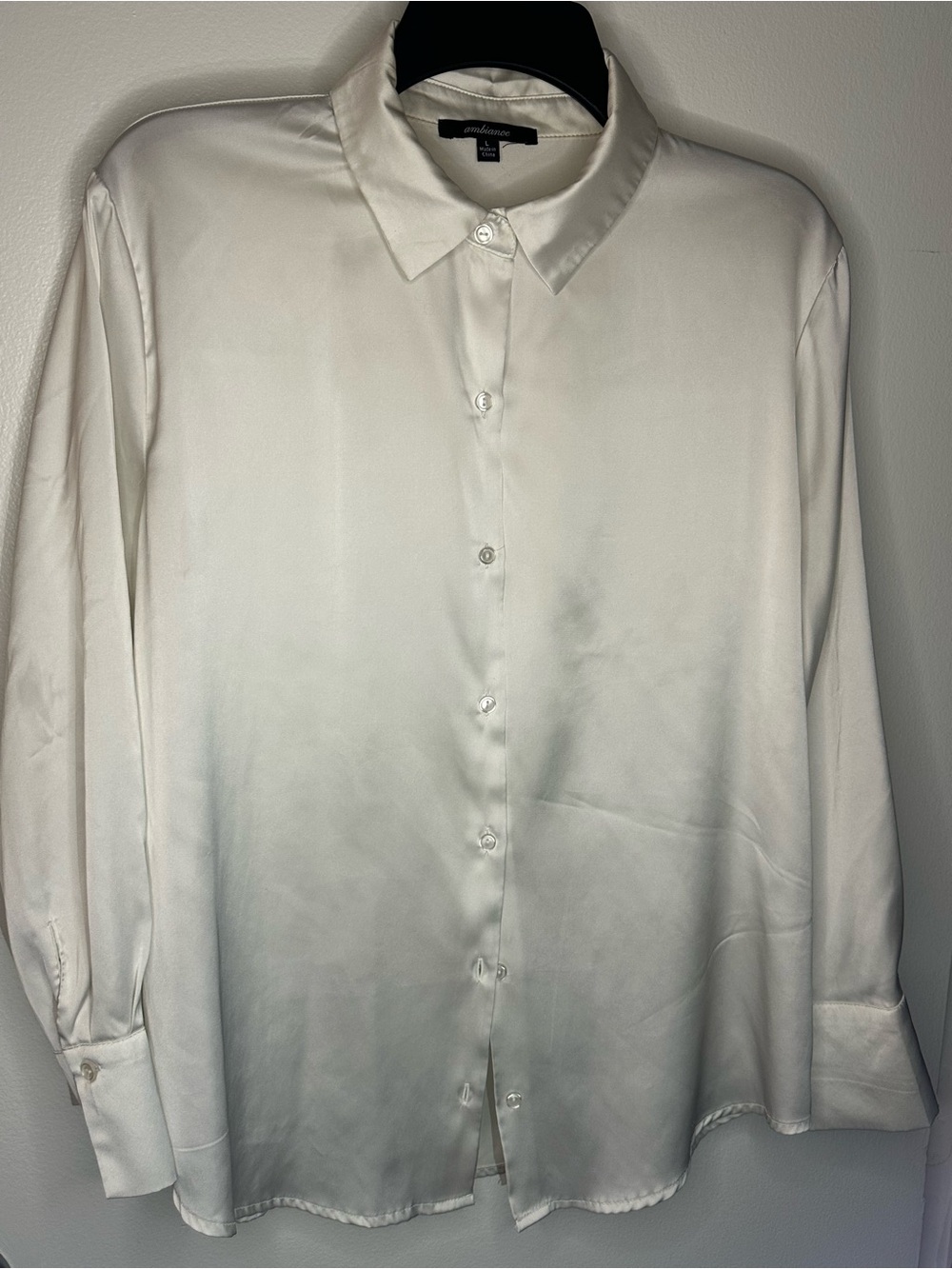 Ambiance White Satin Button-up Blouse
